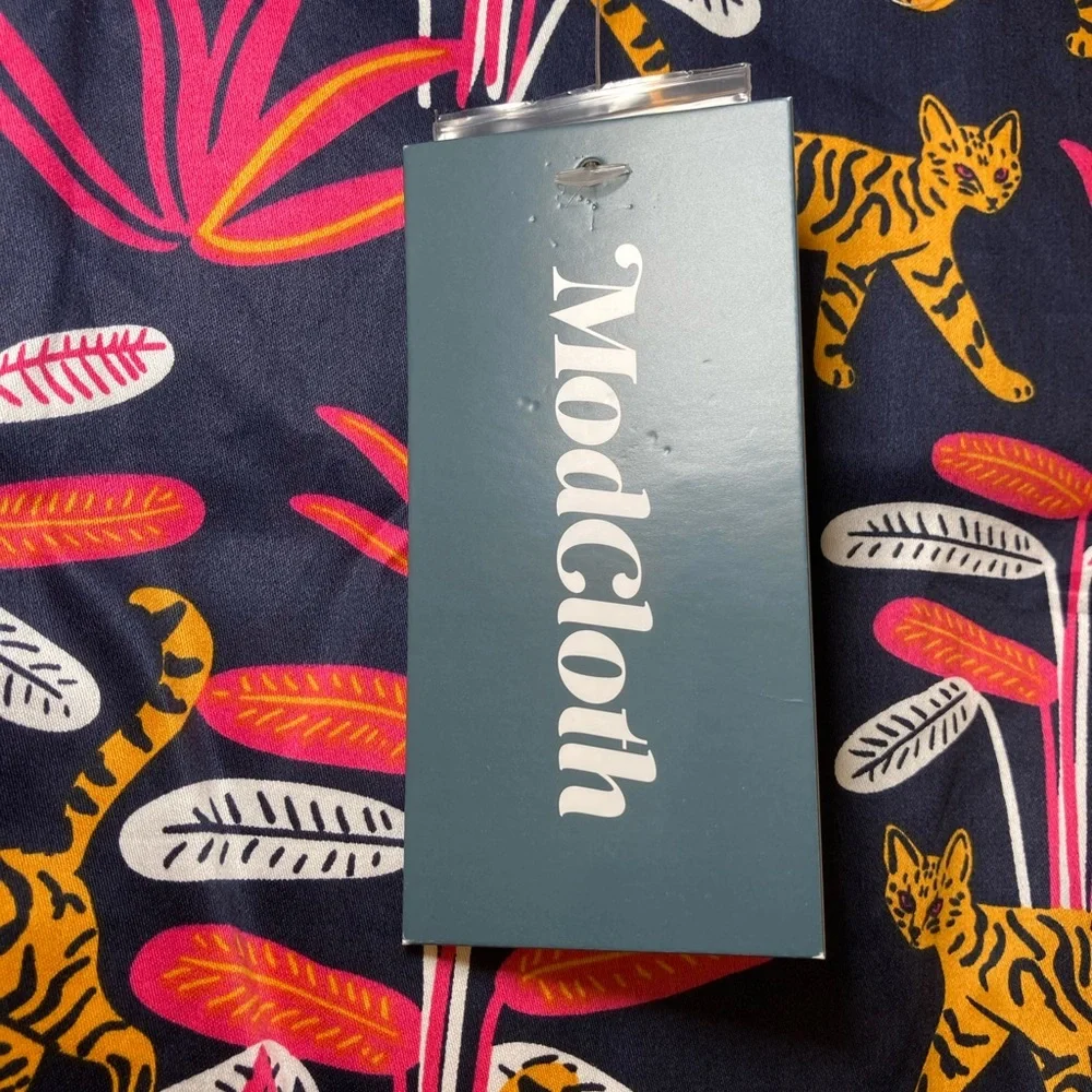 Modcloth Navy Mini Dress with Pink and Yellow Jungle Tiger Print Size M - Picture 8 of 10